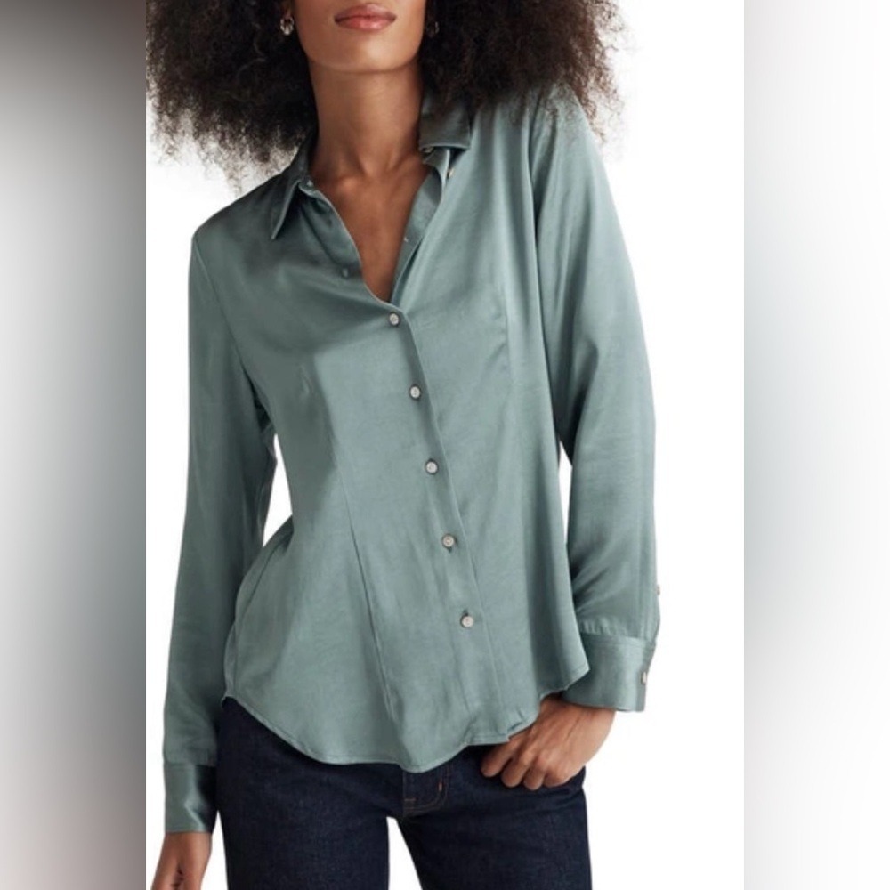 NWT Madewell Satin Shirt in Eucalyptus size 4